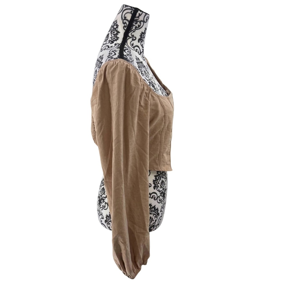 Kirious Los Angeles Beige Long Sleeve Corset Top Smocked Back Puff Sleeve - Picture 5 of 10